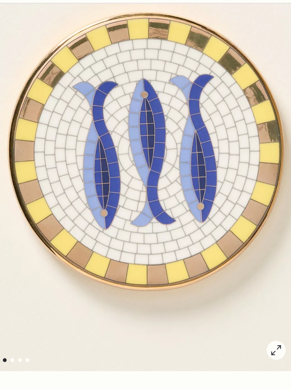 Anthropologie Bistro Tile Stoneware 24k Gold Accent Italia Sardines Coaster